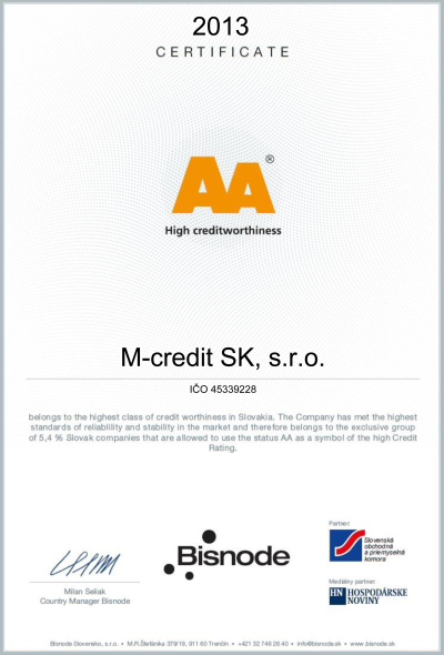 Certificate AA - High creditworthiness